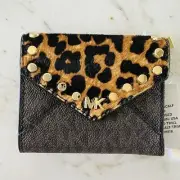 MICHAEL KORS Mott Brown Multi Leather Medium Slim Envelope Tri-Fold Card Wallet