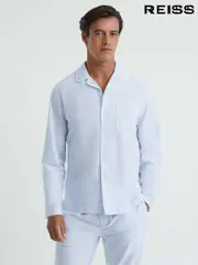Reiss Blue/White Westley Striped Cotton Button-Through Pyjama Shirt (N57729) | $155