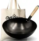 ChefSeason Carbon Steel Wok - 12.6" Flat Bottom Large Pre-seasoned & Coatless AP