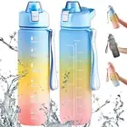1L Gradient Frosted Sports Water Bottle with Time Marker, BPA Free for Hydration