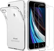 iPhone SE 2020 iPhone 8 iPhone 7 Case with Tempered Glass, [1 Case + 2 Tempered Glass] Protective Film Film Glass TPU Silicone Case Cover Shell Soft Transparent for iPhone SE 2020/8/7