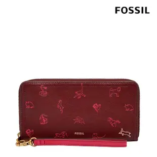 【FOSSIL 官方旗艦館】Logan 十二生肖印花真皮拉鍊長夾-紅絲絨色 SL8249627