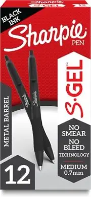 Sharpie S-Gel, Gel Pens, Sleek Metal Barrel, Matte Black, Medium Point (0.7mm),