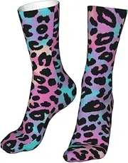 [CSIVKEJ] Crew Socks Comfort Casual Athletic Multi Design Socks For Women Men, Neon Leopard Grain 7, One Size, Neon Leopard Grain 7, One size