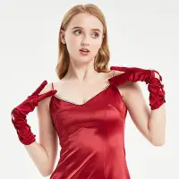 在飛比找Yahoo!奇摩拍賣優惠-VIMI AGENT法式新娘紅色NJ鉆飾緞面手套結婚婚紗禮服