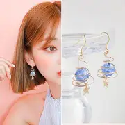 Faux Crystal Swirl & Star Drop Earring 1 Pair - Screw Back Clip - Gold - One Size
