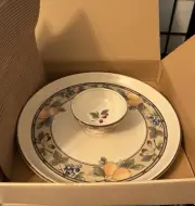 Mikasa Intaglio GARDEN HARVEST Round Chip and Dip Set Platter & Bowl New