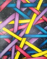 Fine Art Abstract Geometric Lines Original Framed Oil Painting
