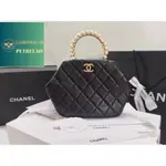 二手 CHANEL 香奈兒 羊皮 珍珠 晚宴包 手提包 AS2609 黑 白色