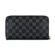 LV N60111 棋盤格LOGO Damier Graphite 帆布16卡拉鍊長夾(黑)