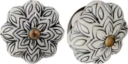 Nicola Spring Ceramic Cupboard Drawer Handle Knobs - Vintage Flower Design - Black - Pack of 6