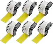 BETCKEY - 6 Rolls of DK-22225 Continuous Labels (Paper) Compatible with Brother, 38 mm x 30.48 m, 6 Coloured Labels Yellow for Brother QL Label Printers