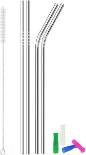 Metal Stainless Steel Straws, 4pcs 12" Ultra Long Reusable Metal Drinking Straws with Cleaning Brush and Silicone Tips for Tall Tumblers