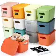 12 Pack Plastic Storage Bins with Lids and Handles Back to School Colorful St...