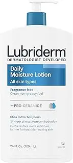 Lubriderm Fragrance Free Daily Moisture Lotion + Pro-Ceramide, Shea Butter & Glycerin, Face, Hand & Body Lotion for Sensitive Skin, Hydrating Lotion for Healthier-Looking Skin, 24 fl. oz