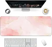 Giecy Mouse Pad, Computer Desk Mat 90 x 40 cm Large Mousepad Desk Pad Mat, XXL Extended Keyboard Mouse Pad Mats Gaming Mousemat Desk Protector Pad for Home Office Laptop (Pink Marble)