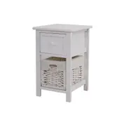 Emma Bedside Table Nightstand with Wicker Basket White