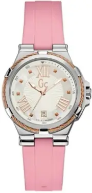 GUESS COLLECTION Silver/Rose Gold pink rubber Strap SPORT WOMEN'S WATCH Y34004L1