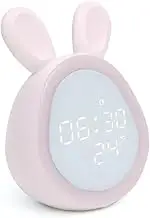 Night Light Alarm Clock Stepl Dimming Digital Alarm Clock Cute Rabbit Program Control for Boys Girls Pink