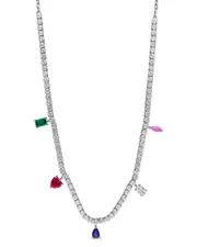Rina Limor Silver 12.40 ct. tw. Lab-Grown Sapphire & Emerald & Ruby Necklace