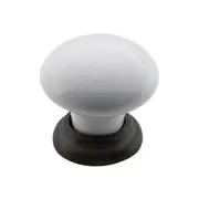 Tradco Cupboard Knob White Porcelain Antique Brass 32mm x 30mm 21035
