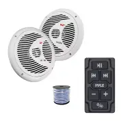 Pyle Marine Bluetooth Controller, 2x 6.5" 150W Waterproof Speakers (White),Wire