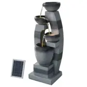 Gardeon Solar Fountain Water Feature Outdoor Indoor 3-Tier Bowl Cascading Grey