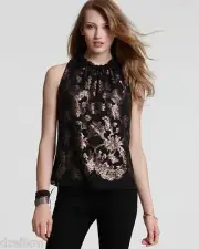 NWT $368 Elie Tahari Sequin Chiffon Blouse Top Size XS