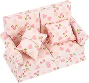 Totority Elegant Heart Pattern Miniature Sofa Couch 1/12 Scale Micro Furniture Decor for Boys and Girls' Bedroom Toy