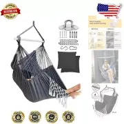 Safe and Stylish XXL Swing Chair - All-in-One Macrame Hammock with 2 Cushions
