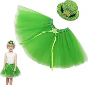 [SHWING] St Patricks Day Tutu for Girls, Green Girls Tulle Skirt with Headwear, Holiday Costumes, Tutu Outfit for Girls for St Patrick's Day Decorations