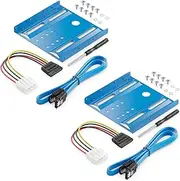 deleyCON 2 x Mounting Frame for 2.5 Inch Hard Drives SSD's to 3.5 Inch Adapter Removable Frame Mounting Frame Bracket Rails Including Screws Power Adapter SATA Cable and Screwdriver - Blue