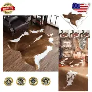 Beautiful Faux Cowhide Area Rug - Easy to Clean in Khaki Brown, 4.6 x 5.2 Ft