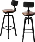 2X Bar Stool Kitchen Wooden Metal Backrest Barstools Industrial Swivel
