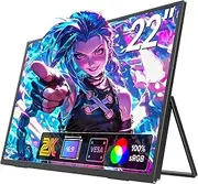 22" Portable Monitor With Kickstand, 100% sRGB 2K Portable Gaming Monitor - HDR Large Gaming Display, External Second Screen for Laptop/PC/Mac/PS3/4/5/Xbox