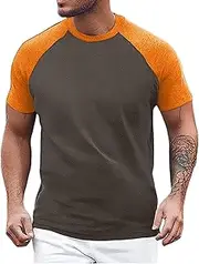 [Generic] Men's T-Shirts Short Sleeve T Shirts for Men Moisture Wicking Color Block Quick Dry T-Shirt Casual Crew Neck Tee, Orange, X-Large