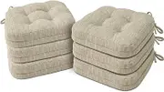 Shinnwa Chair Cushions for Dining Chairs 6 Pack, Tufted Memory Foam Kitchen Seat Cushions, Non-Slip Chair Pads with Ties, 16.5” x 16.5” x 3.5”, Beige, Set of 6