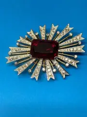Avon Kenneth Jay Lane KJL Vintage Shimmering Rhinestone Pin w/Red Stone-NEW
