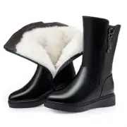 Women's Winter Mid Calf Snow Boots Fleece Lined Anti-Slip Wedge Platform Shoes
