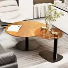 2pcs Round Glass & Wood Coffee Table for Living Room Modern Accent Nesting Table