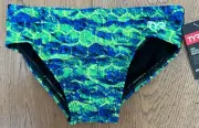 TYR Boy's Youth 24 MEDIUM Blue Green Swim Suit Racer Brief Speedo Type AGON New