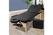 Zenses Massage Table 70cm Portable 3 Fold Wooden Beauty Bed Black