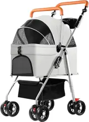Pet Stroller with 4 Wheels, Foldable Pet Travel Carrier for Medium Small Dogs...