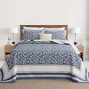 QuiltEase Oversized Queen Bedspread - 120" Lx102 W Extra Wide - 100% Cotton Lightweight Vine Botanical California Quilt Sets - Reversible Super Bed Coverlet Set - Grayish-Blue/Light Gray