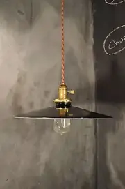 Vintage Industrial Pendant Light with Flat Steel Lamp Shade - Large 14" Diam.