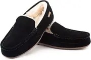 [Parfeying] Men's Indoor Outdoor Sheepskin Moccasins Slippers Memory Foam Driving Style Shoes