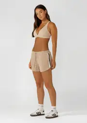 [Lorna Jane] Retro Flashdance Track Shorts in Neutrals, Size - Medium M Latte