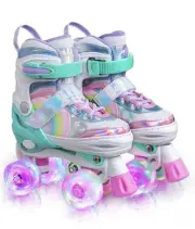 Suliffeel Rainbow Unicorn Adjustable Light-up Big Kid Rollerskates -Med NIB