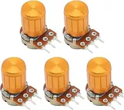 DJDLFA 1pcs WH148 1K 2K 5K 10K 20K 50K 100K 250K 1M 3Pin Knurled Shaft Linear Taper Rotary Potentiometer Resistor w/Knob for Audrino (Color : Gold, Size : 5K Ohm)