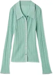 Lily Brown LWNT251136 Women's Random Rib Peplum Polo Knit, Green (MNT), Free Size